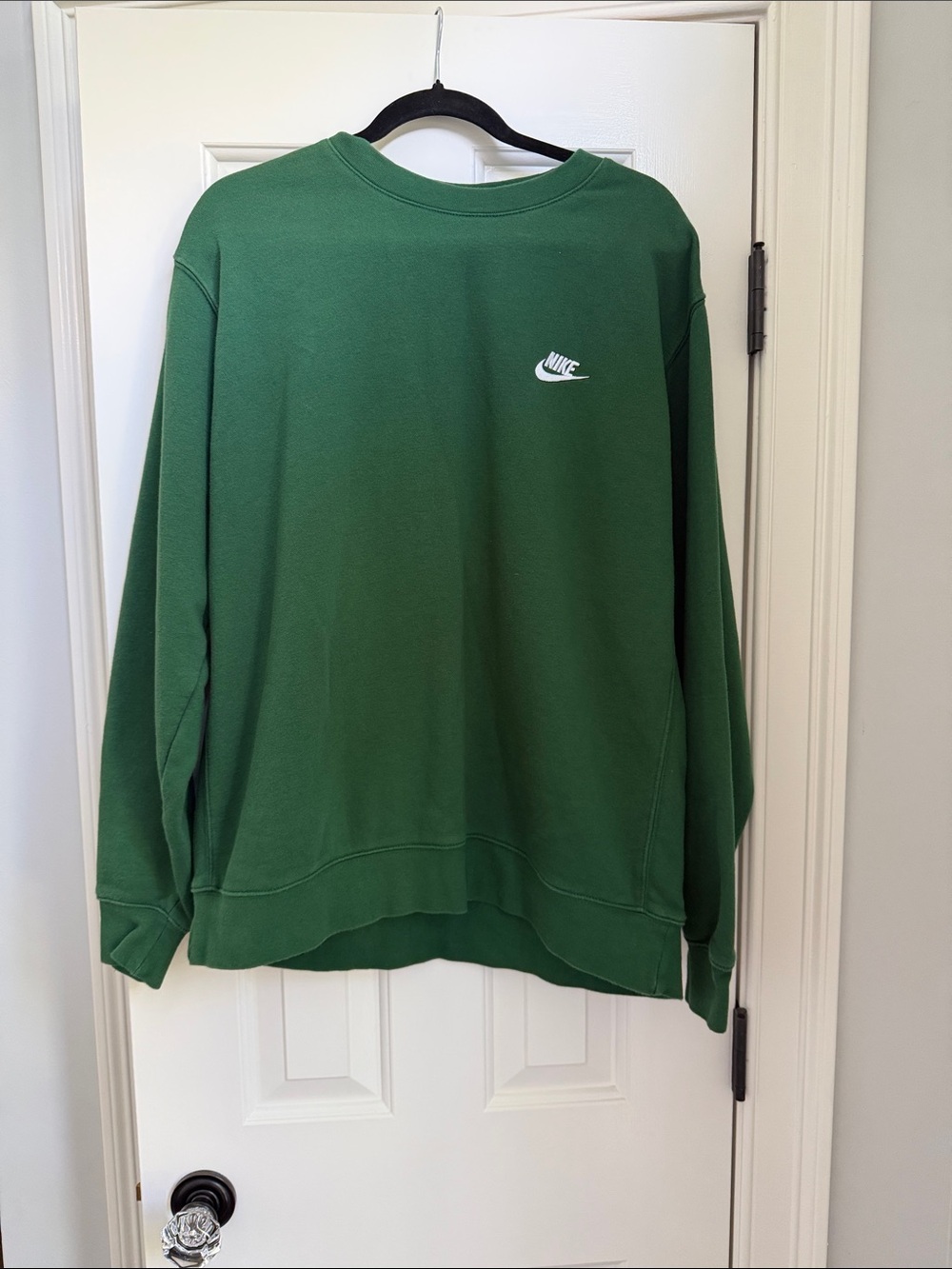 Nike Men's Dark Green Crewneck Sweatshirt with White Swoosh